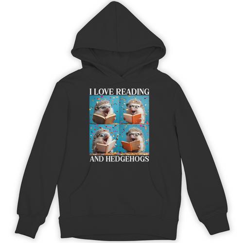Hedgehog Love Reading And Hedgehogs Child Book Lover Unisex Hoodie - Bookorys