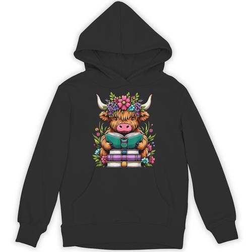 Highland Cow Book Floral Bookworm Unisex Hoodie - Bookorys CA