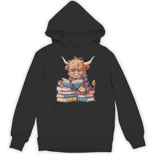 Highland Cow Reading Book Librarian Library Unisex Hoodie - Bookorys DE