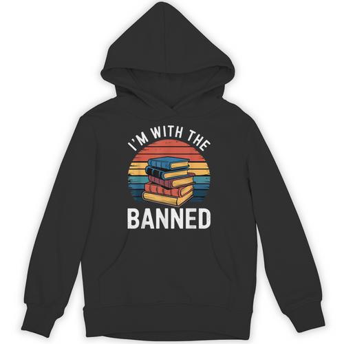 I'm With The Banned Stack Of Books Vintage Sunset Retro Unisex Hoodie - Bookorys CA