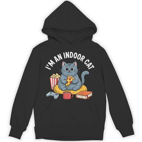 I'm An Indoor Cat Introvert Pizza Popcorn Book Gamer Cat Unisex Hoodie - Bookorys AU
