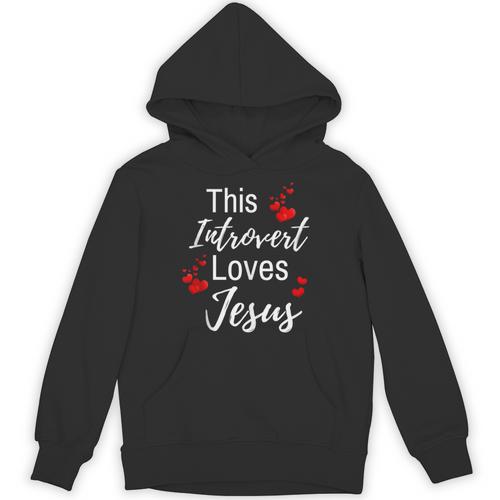 This Introvert Loves Jesus Religious Red Hearts Graphic Unisex Hoodie - Raresse