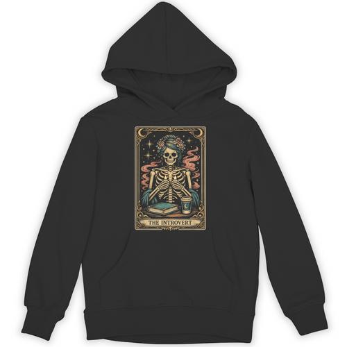 The Introvert Skeleton Tarot Card Coffee Book Lover Unisex Hoodie - Bookorys AU