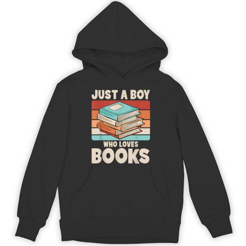 Just A Boy Who Loves Books Reading Bookworm Boys Kids Unisex Hoodie - Bookorys AU