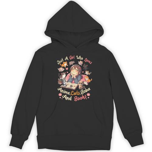 Just Girl Who Loves Anime Cats Boba And Books Bubble Tea Unisex Hoodie - Bookorys CA