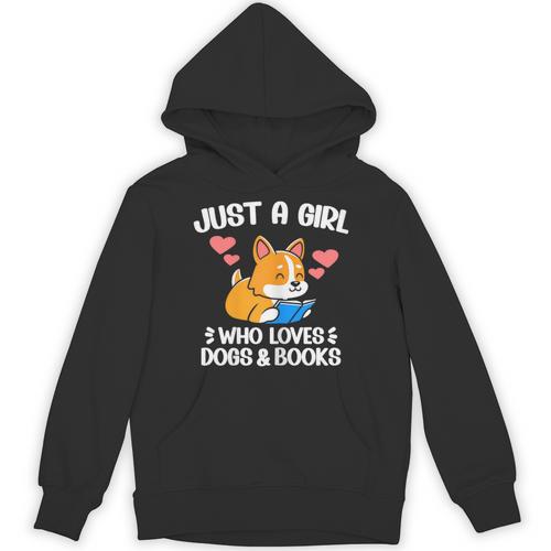 Just A Girl Who Loves Dogs And Books Reading Dog Puppy Lover Unisex Hoodie - Bookorys CA