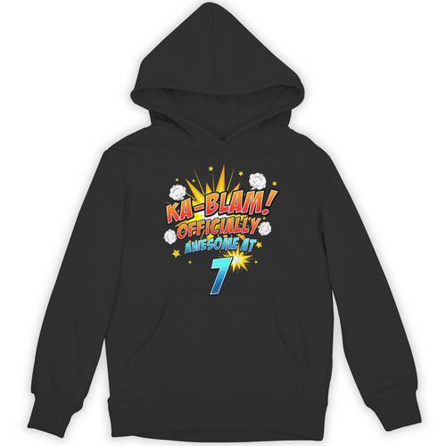 Kids Ka-Blam 7 Year Old Boys 7th Birthday Comic Book Super Hero Unisex Hoodie - Bookorys