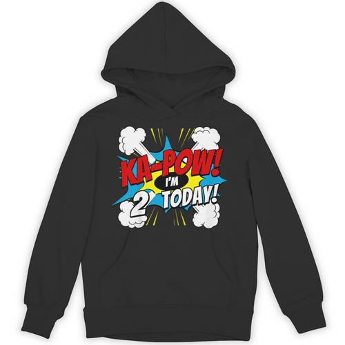 Kids Ka-Pow 2 Years Old Kids 2nd Birthday Comic Book Super Hero Unisex Hoodie - Bookorys