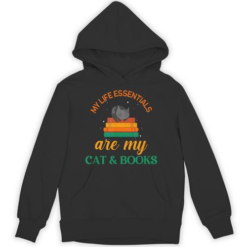 My Life Essentials Are Cat And Books Unisex Hoodie - Bookorys