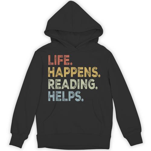 Life Happens Reading Helps Book Lovers Vinage Unisex Hoodie - Bookorys