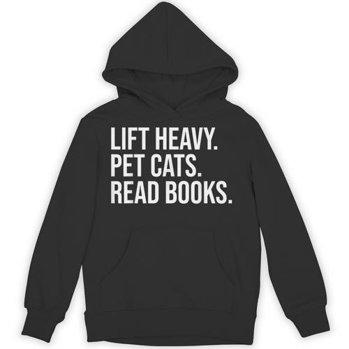 Lift Heavy Pet Cats Read Books Gym Workout Weight Lifter Unisex Hoodie - Bookorys DE
