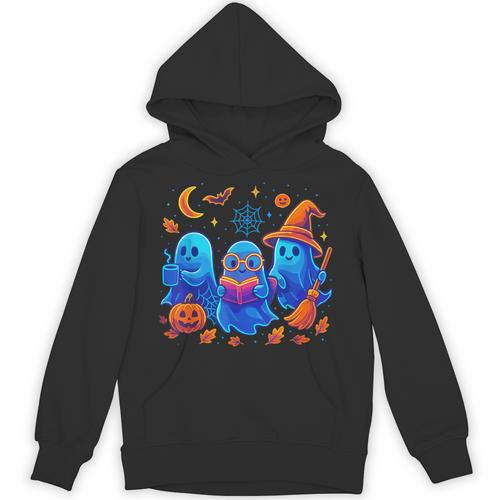 Little Ghost Coffee Tee Spooky Season Ghost Reading Book Unisex Hoodie - Bookorys