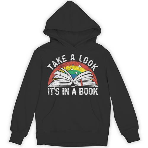 Take a Look It's In a Book Reading Vintage Retro Rainbow Unisex Hoodie - Bookorys CA
