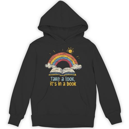 Take a Look It's In a Book Vintage Reading Teacher Rainbow Unisex Hoodie - Bookorys
