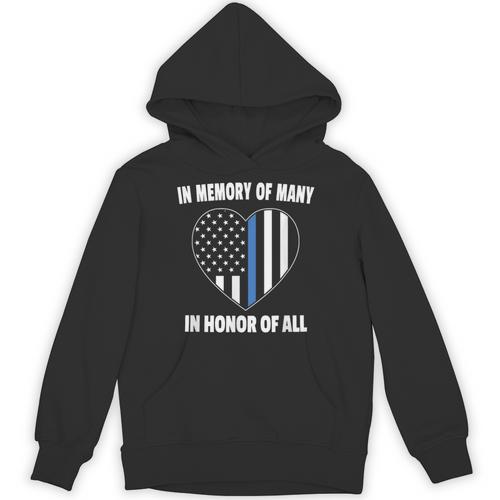 In Memory Of Many Honor Of All Blue Line American Flag Hear Unisex Hoodie - Easessy