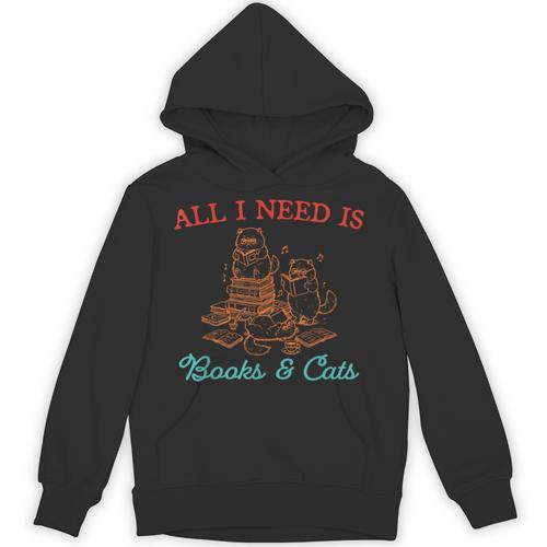 All I Need Is Books & Cats Cozy Unisex Hoodie - Bookorys DE