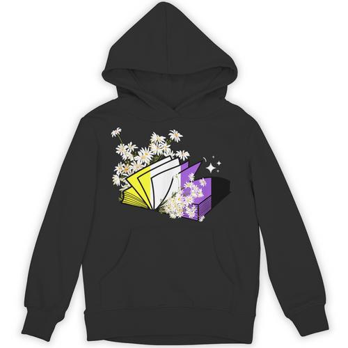 Non-Binary Book Lover Nonbinary Daisy LGBT Reading Pride Unisex Hoodie - Bookorys