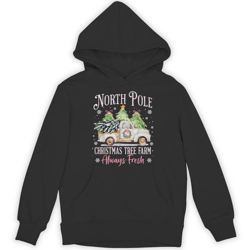 North Pole Tree Farm Merry Christmas Holiday Scene Nostalgia Unisex Hoodie - Figerry