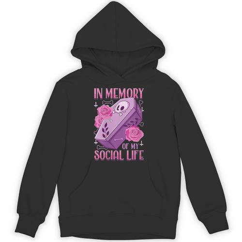 Pastel Goth In Memory Of My Social Life Coffin & Pink Roses Unisex Hoodie - Easessy