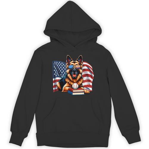 Patriotic German Shepherd Dog Books Baseball American Flag Unisex Hoodie - Bookorys AU