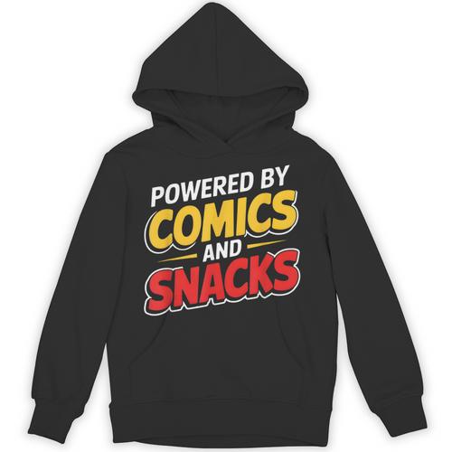 Powered By Comics And Snacks Comic Book Lover Unisex Hoodie - Bookorys DE