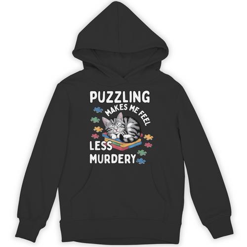 Puzzling Makes Me Feel Less Murdery Introvert Puzzle Cat Unisex Hoodie - Raresse