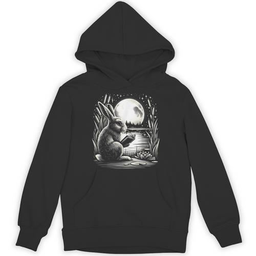Rabbit Reading Book Full Moon Lake Scenery Unisex Hoodie - Bookorys DE