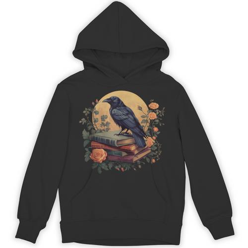 Raven Reading Book Occult Crow Cottagecore Botanical Flowers Unisex Hoodie - Bookorys AU