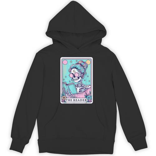 The Reader Retro Reading Skeleton Books Flowers Tarot Card Unisex Hoodie - Bookorys CA