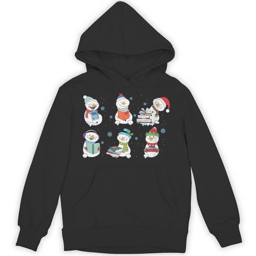 Reading Snowman Christmas Book Lovers Bookworm Librarian Unisex Hoodie - Bookorys