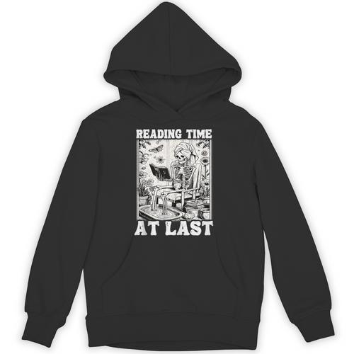 Reading Time At Last Book Lover Introvert Skeleton Reading Unisex Hoodie - Raresse