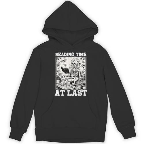 Reading Time At Last Book Lover Introvert Skeleton Reading Unisex Hoodie - Raresse