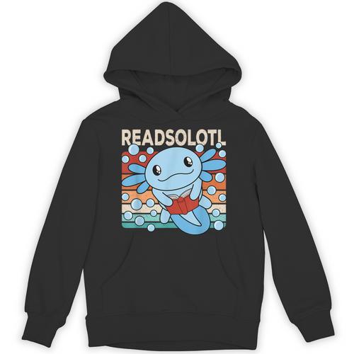 Readsolotl Blue Kawaii Axolotl Book Lover Reading Retro Unisex Hoodie - Bookorys