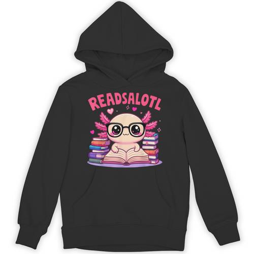 Readsolotl Pink Kawaii Axolotl Book Lover Reading Unisex Hoodie - Bookorys CA