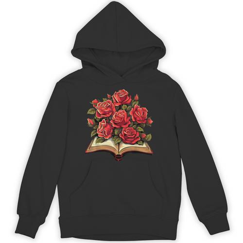 Red Roses Flowers Book Floral Unisex Hoodie - Bookorys DE