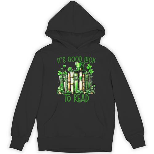 Retro Book Lucky Reading Teacher St Patrick's Day -Adults Small Cotton Blend Polyester Blend Short Sleeve Unisex Hoodie - Bookorys