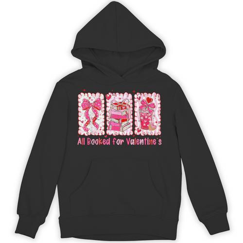 Retro Coquette Bow All Booked For Valentines Book Lover Cute Unisex Hoodie - Bookorys DE