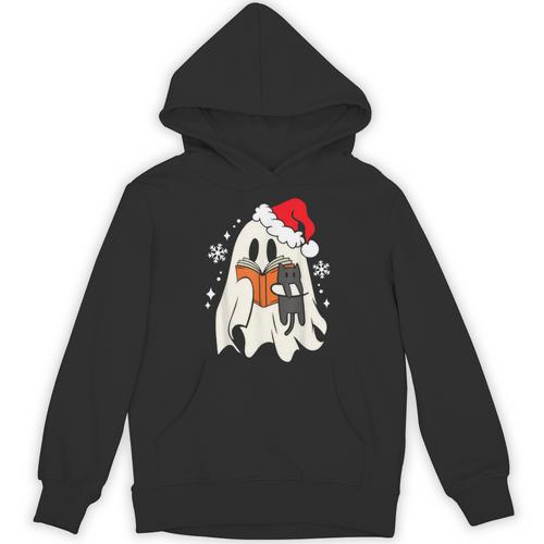Retro Ghost Reading Book With Cat Bookish Club Christmas Men Women Kids Unisex Hoodie - Bookorys AU