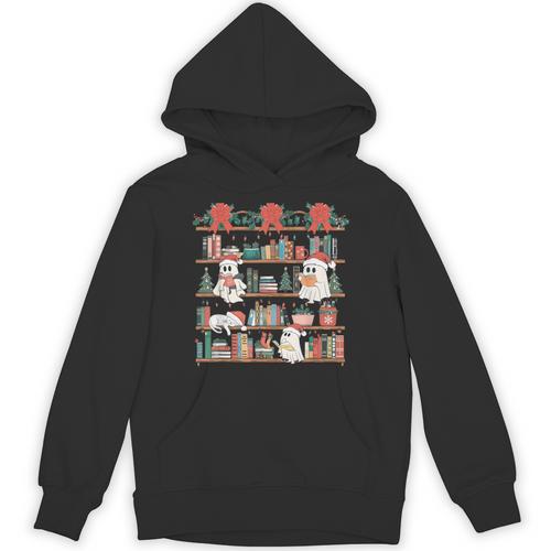 Retro Ghost Reading Book Teacher Librarian Bookish Christmas Unisex Hoodie - Bookorys CA