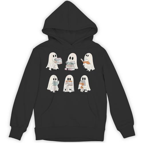 Retro Ghost Reading Books Halloween Bookish Ghost Bookworm Unisex Hoodie - Bookorys
