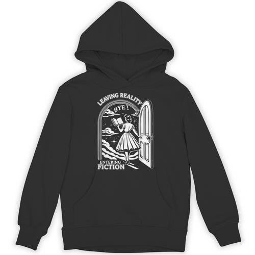 Retro Trendy Bookish Book Lover Reading Quotes Leaving Reality Entering Fiction -Adults Small Short Sleeve T-Shirt Unisex Hoodie - Bookorys