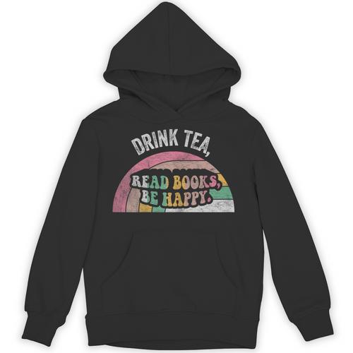 Retro Vintage Drink Tea Read Books Be Happy Reading Unisex Hoodie - Bookorys