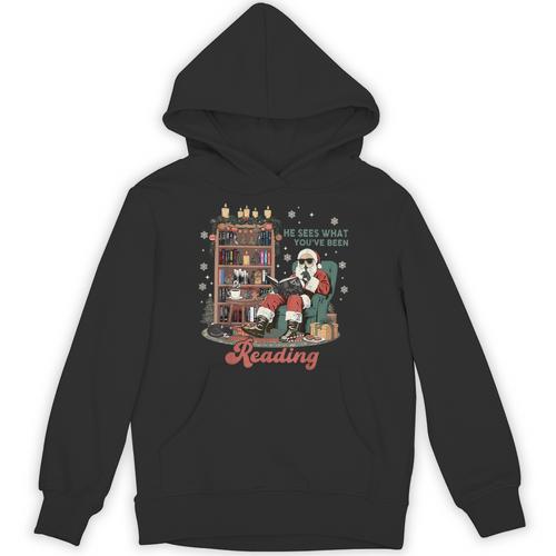 He Sees What You'Ve Been Reading Santa Christmas Bookish Unisex Hoodie - Bookorys