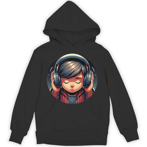 Serene Music Enthusiast With Headphones Introvert Cute Boy Unisex Hoodie - Raresse