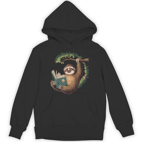 Sloth Reading a Book Lazy Sloth Bookworm Unisex Hoodie - Bookorys