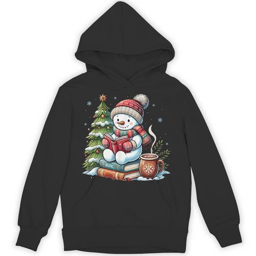 Snowman Reading Book Lovers Christmas Librarian Bookworm Unisex Hoodie - Bookorys