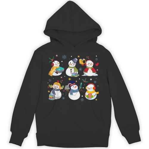 Snowman Reading Books Teacher Christmas Librarian Bookworm Unisex Hoodie - Bookorys UK