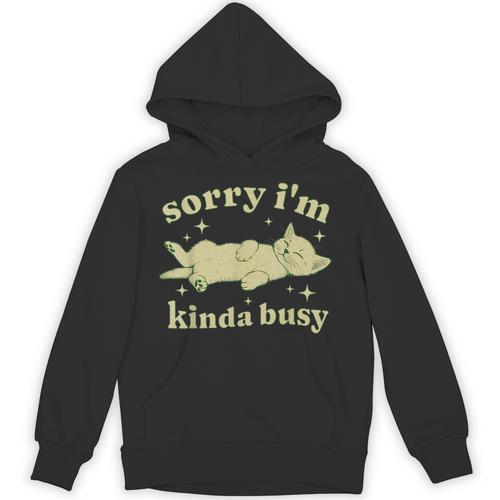 Sorry I'm Kinda Busy Lazy Cat Sarcastic Sayings Introvert Men Women Unisex Hoodie - Raresse