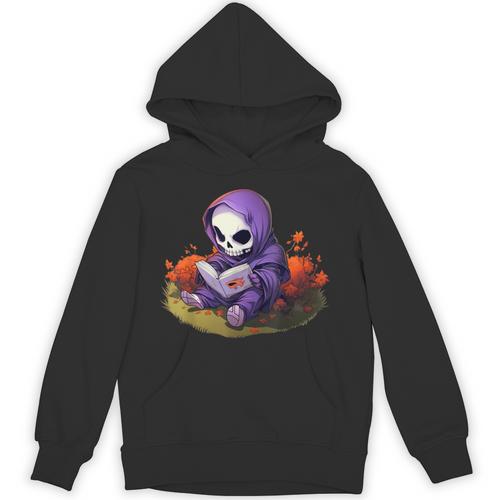 Spooky Grim Reaper Reading A Book Cute Creepy Halloween Unisex Hoodie - Bookorys