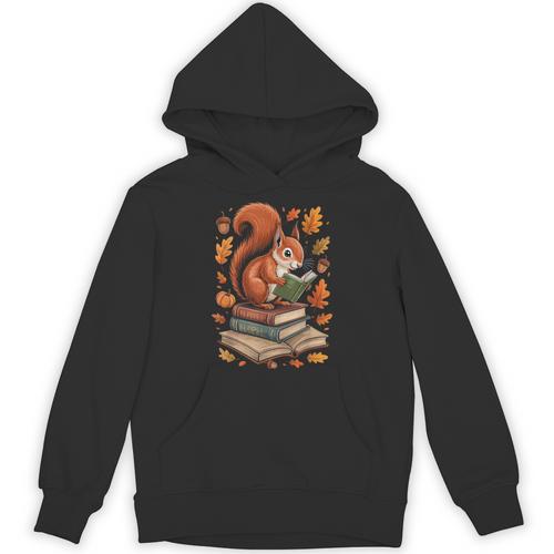 Squirrel Reading Book Lovers Fall Leaves Library Books Unisex Hoodie - Bookorys CA